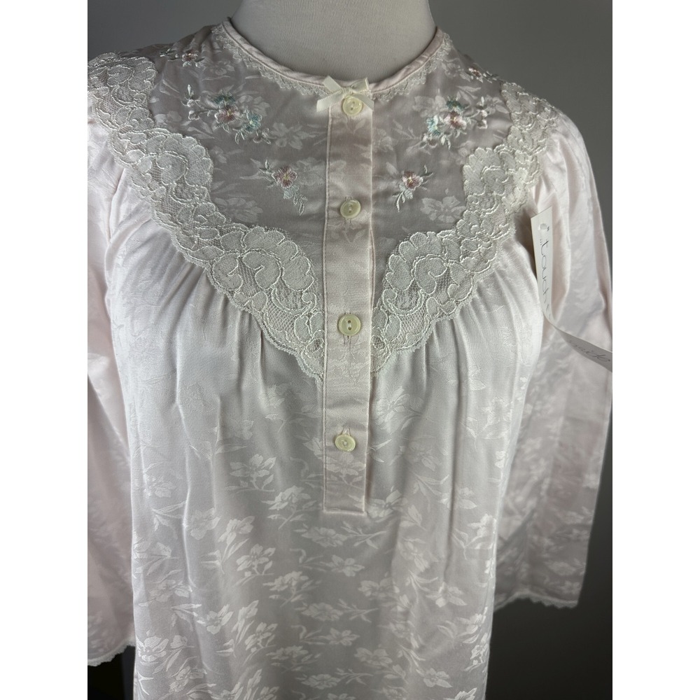 New Miss Elaine Floral Nightgown Country Cottage Lace Long Maxi Pj's Pink Small - Picture 4 of 16